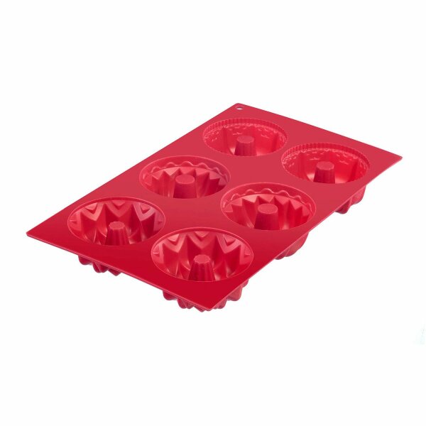 Westmark 6er Küchlein-Backform, Antihaft-Effekt, Silikon, Trio, Rot, 30172270