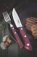 Steakbesteck-Set BUENO rot 4-tlg. in Naturholzkiste, Klinge aus rostfreien Edelstahl komplett Spülmaschinengeignet