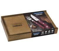 Steakbesteck-Set BUENO rot 4-tlg. in Naturholzkiste, Klinge aus rostfreien Edelstahl komplett Spülmaschinengeignet