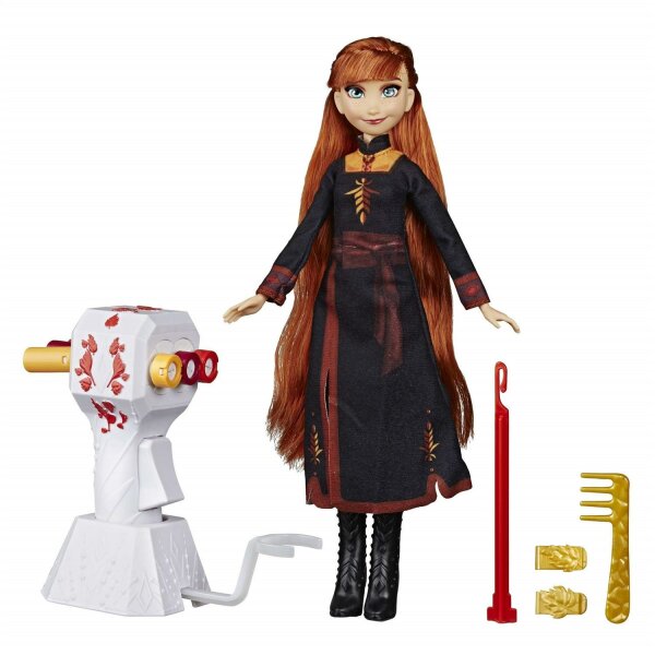 Disney Die Eiskönigin Flechtspaß Anna Puppe mit extralangem, rotem Haar, Styler und Haarclips – Spielzeug für Kinder ab 5 Jahren