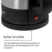 Exquisit Wasserkocher WK 3602 swi | Teekocher | 1200 Watt | Edelstahlwasserkocher | 1 Liter | Schwarz-Inox
