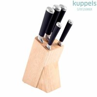 Kuppels TOUCH Messerblock inkl. Messer-Set, rostfrei & poliert, Gemüsemesser, Allzweckmesser, Schinkenmesser, Brotmesser & Kochmesser, Gummibaum-Holz, Edelstahl, Braun/Silber, 6-teilig…