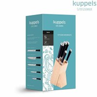 Kuppels TOUCH Messerblock inkl. Messer-Set, rostfrei & poliert, Gemüsemesser, Allzweckmesser, Schinkenmesser, Brotmesser & Kochmesser, Gummibaum-Holz, Edelstahl, Braun/Silber, 6-teilig…