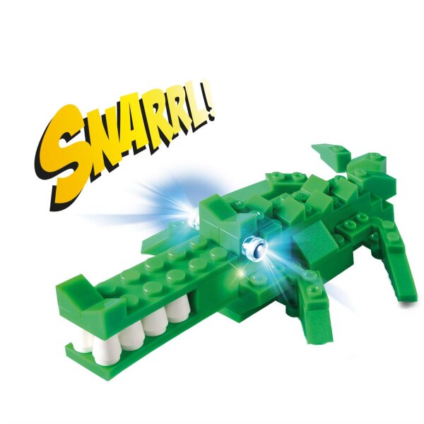 Light STAX Hybrid Snapping Crocodile H11101, Licht und Sound Bausteinset, kompatibel mit dem STAX System und allen bekannten Bausteinmarken, inklusive 71 Bausteinen und 7 STAX Bausteinen
