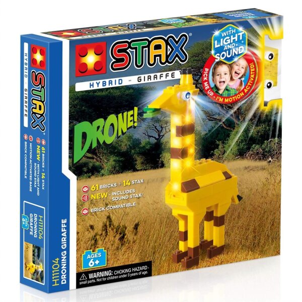 Light STAX Hybrid Droning Giraffe H11104, Licht und Sound Bausteinset, kompatibel mit dem STAX System und allen bekannten Bausteinmarken, inklusive 61 Bausteinen und 14 STAX Bausteinen