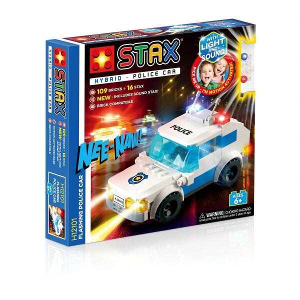 Abanico H12101 - STAX Hybrid - Flashing Police Car, kompatibel mit dem STAX System und allen bekannten Bausteinmarken, mit 109 Bausteinen und 16 STAX