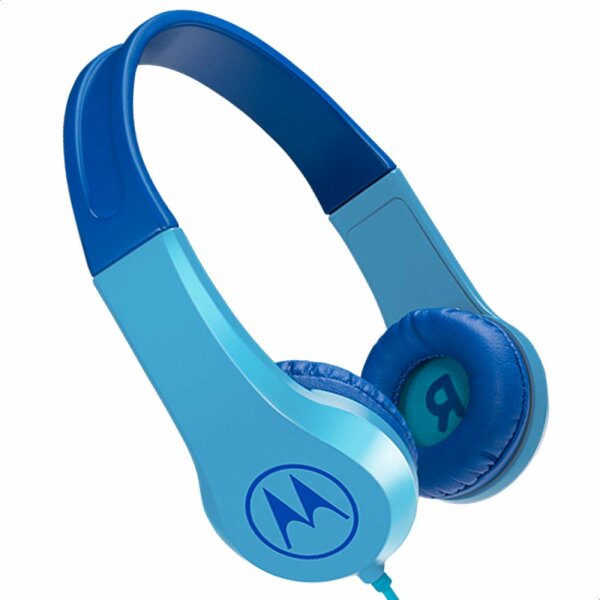 Motorola Lifestyle Squads 200 - Kabelgebunder Kinderkopfhörer - Begrenzter Lautstärk mit 85 dB, Flexibel und langlebig, Gehörschutz und Musik-Sharing-Funktion, Anti-Allergie-Kissen (BPA-frei) - Blau