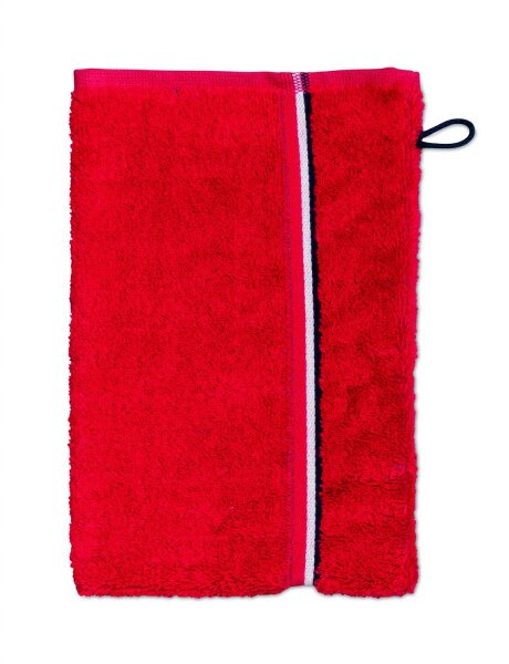 möve Athleisure Waschhandschuh Doubleface 25 x 17 cm aus 85% Baumwolle / 15% Polyester, ketchup/grey