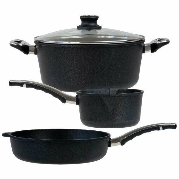 BAF Kochtopf Set 4-teilig - kleines Guss Topfset inkl. Schmorpfanne Ø 28 cm beschichtet aus Aluminiumguss - ohne Induktion - Made in Germany