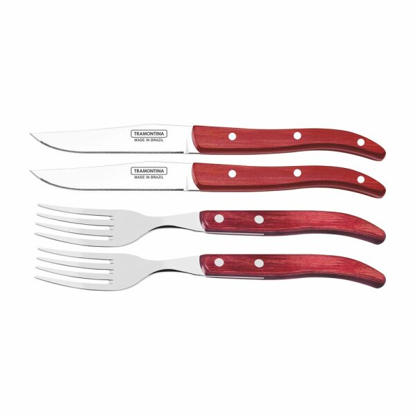 Tramontina Churrasco Steakbesteck-Set Paisano in Rot aus Edelstahl/Kiefernholz rot