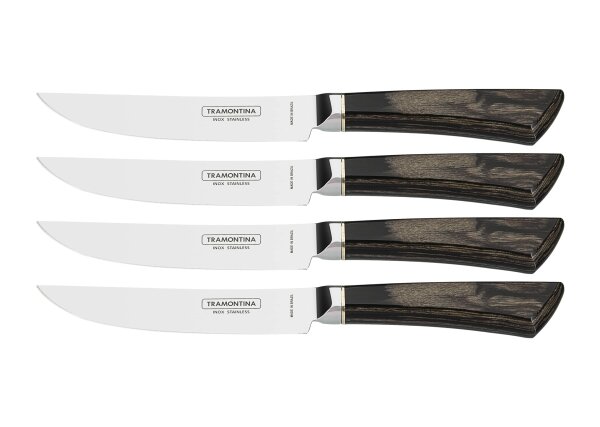 Tramontina PAMPAS Premium Steakmesser, 4-teiliges Set, rostfreier Edelstahl, Echtholzgriff FSC, spülmaschinenfest (Rot, 4-tlg.)