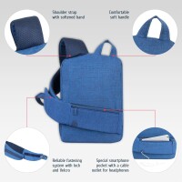 Rivacase Rucksack für Notebook bis 13.1 Zoll – Leichte Umhängetasche mit gepolsterten Seiten und weichem Schultergurt Sling Bag Crossbody Backpack/blau