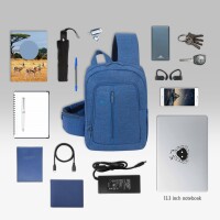 Rivacase Rucksack für Notebook bis 13.1 Zoll – Leichte Umhängetasche mit gepolsterten Seiten und weichem Schultergurt Sling Bag Crossbody Backpack/blau