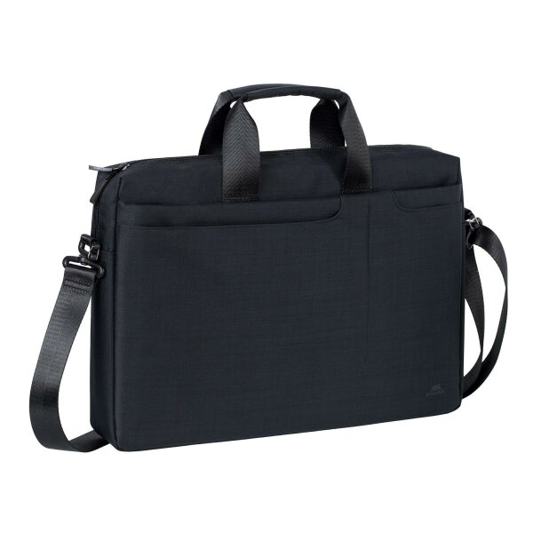 Rivacase Notebooktasche bis 15,6 Zoll – Modische Schultertasche mit Außenfächern für notwendiges Zubehör / (Schwarz)