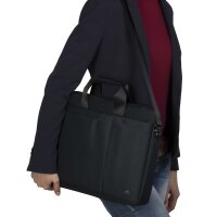 Rivacase Notebooktasche bis 15,6 Zoll – Modische Schultertasche mit Außenfächern für notwendiges Zubehör / (Schwarz)
