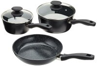 Russell Hobbs BW05743 Stone 3 Pfannen-Set, 16 und 20cm Stielkasserolle, 24cm Bratpfanne, keramische Antihaftbeschichtung, schwarz