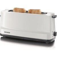 SEVERIN Automatik-Langschlitztoaster, Automatik-Toaster mit Brötchenaufsatz, Edelstahl Toaster zum Toasten, Auftauen und Erwärmen, 800 W, weiß / grau, AT 2232