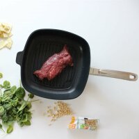 BAF quadratische Grillpfanne 26 x 26 cm - hoher Rand - große gerillte Pfanne beschichtet aus Aluminiumguss - ohne Induktion